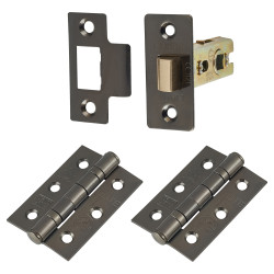 Altro Tubular Latch Pack - 76mm Case - 57mm Backset - 2 x Fire Rated Ball Bearing Hinges - Black Nickel