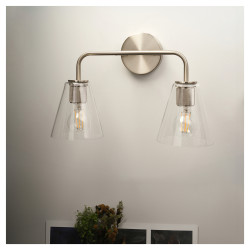 Altro Sabana Knurled 2 Light Indoor Wall Light - Satin Nickel Fittings & Hooded Clear Glass Shades