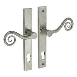 Olde Forge Monkey Tail Multipoint Door Handle - Euro - LH - 92mm c/c - Pewter