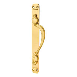 Carlisle Brass Laurin Offset Door Pull Handle on Plate - Screw Fix - 375 x 45mm - RH - Pol Brass