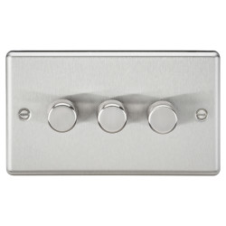 Knightsbridge 5-150W 3 Gang 2 Way Push On/Off Rotary Rounded Intelligent LED Dimmer - Brushed Chrome