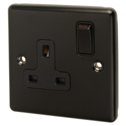 Eurolite Enhance Decorative 13A 1 Gang Double Pole Switched Socket - Matt Black with Black Inserts