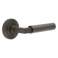 Burlington by Frelan Dark Bronze Fire Rated Door Handles on Round Reeded Rose - Westminster Range