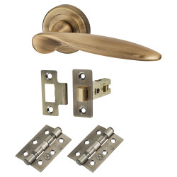 Altro Antique Brass Latch Door Handles on Rose Pack - Lancaster Range