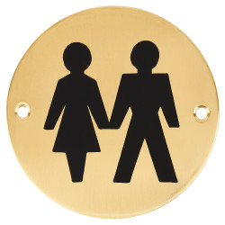Hampstead Unisex Toilet Door Sign - 75mm Diameter - Polished Brass