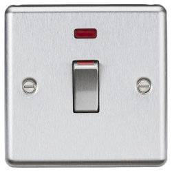 Knightsbridge 45A 1 Gang Round Edge Double Pole Cooker Switch with Neon - Brushed Chrome