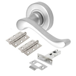 Heritage Brass by M Marcus Satin Chrome Scroll Latch Door Handles on Rose Pack - Bedford Range