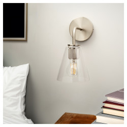 Altro Noord Knurled Indoor Wall Light - Satin Nickel Fittings and Hooded Clear Glass Shade