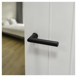 Hoppe Matt Black Door Handles on Round Mini Rose - Amsterdam Range