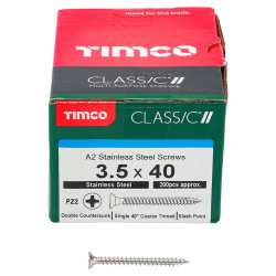 TIMCO Classic Pozi Countersunk Wood Screws - 3.5 x 40mm - A2 Stainless Steel - Pack of 200
