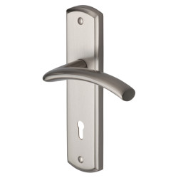 Heritage Brass by M Marcus Satin Nickel Keyhole Lock Door Handles - Centaur Range - 189 x 48mm