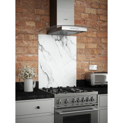 Self Adhesive Glass Kitchen Splashback - 750 x 600mm - Carrara Marble