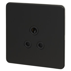 Knightsbridge 5A Screwless Flat Plate Unswitched Round Pin Socket - Matt Black with Black Insert