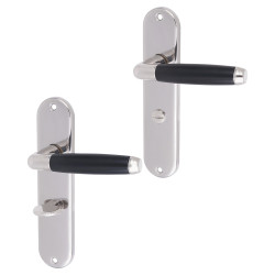 Urfic Polished Nickel/Matt Black Bathroom Door Handles - Cambridge Range - 185 x 40mm