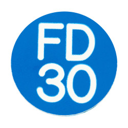 Altro FD30 Fire Door Sign - Self Adhesive - 25mm Diameter - Rigid Plastic - Blue