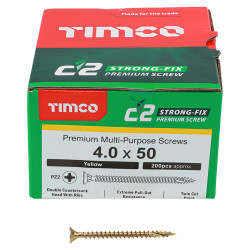 TIMCO C2 Strong-Fix Pozi Double Countersunk Wood Screws - 4.0 x 50mm - Yellow Zinc - Pack of 200