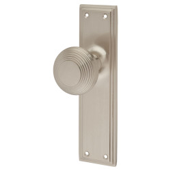 Hampstead Satin Nickel Reeded Latch Mortice Door Knob on Backplate - 205 x 52mm - Miller Range