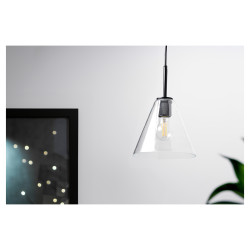 Altro Noord Knurled Ceiling Light Pendant - Matt Black Fittings and Hooded Clear Glass Shade