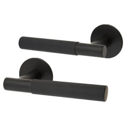 Jigtech Matt Black Knurled Door Handles on Round Slim Rose - Schema Teckna Range