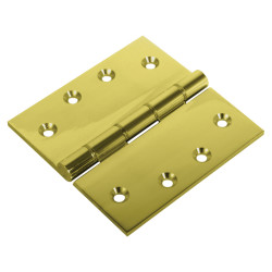 Double Phosphor Bronze Washered Butt Door Hinge - 100 x 100 x 4mm - Polished Brass - Pair