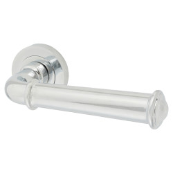 Jedo Polished Chrome Fire Rated Door Handles on Round Rose - Classic Range