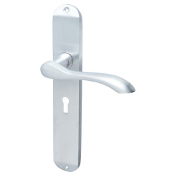 Hampstead Satin Chrome Keyhole Lock Door Handles - Long Plate - Altea Range - 240 x 41mm