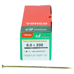 TIMCO C2 Strong-Fix Pozi Double Countersunk Wood Screws - 6.0 x 200mm - Yellow Zinc - Pack of 100
