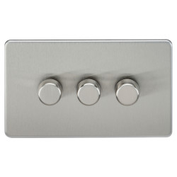 Knightsbridge 5 - 150W 3 Gang 2 Way Push On/Off Rotary Intelligent LED Dimmer Switch - Brush Chrome