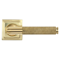 From The Anvil Polished Brass Knurled Door Handles on Square Rose - Brompton Range