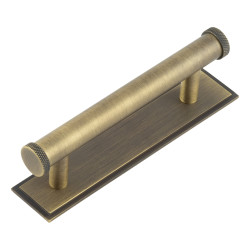 Hoxton Frelan Wenlock 15mm Knurled T-Bar Cabinet Pull Handle on Stepped Backplate - 96mm c/c - Antique Brass