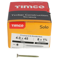 TIMCO Solo Chippy Pozi Countersunk Wood Screws - 4.0 x 45mm - Yellow Zinc - Pack of 200