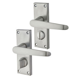 Touchpoint Satin Chrome Budget Straight Privacy Door Handles - Short Plate - Mia Range - 114 x 42mm