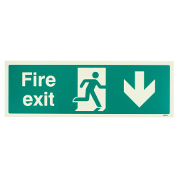 Altro Photoluminescent Fire Exit Running Man Arrow Down Sign - 450 x 150mm - Rigid Plastic