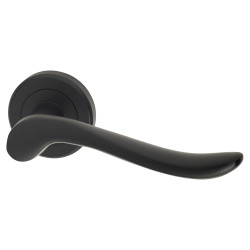 Serozzetta by Carlisle Brass Matt Black Scroll Door Handles on Round Rose - Verdun Range