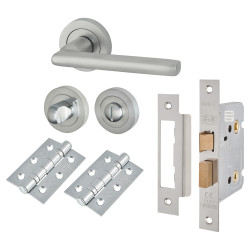 Touchpoint Satin Chrome Bathroom Lock Door Handles on Rose Pack - Sophia Range