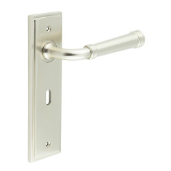 Burlington by Frelan Satin Nickel Fire Rated Keyhole Lock Door Handles - Highgate - 200 x 55mm