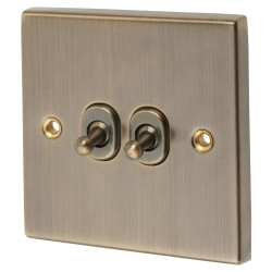 Knightsbridge 10AX 2 Gang 2 Way Toggle Light Switch - Antique Brass