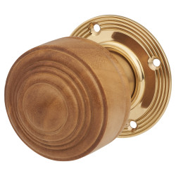 Olde Forge Oak Knob & Brass Rose Edwardian Stepped Mortice/Rim Door Knob - 60mm Rose Diameter