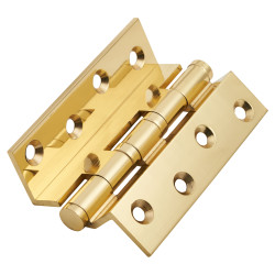Cranked Ball Bearing Storm Proof Casement Window/Door Hinge - 100 x 3mm - Polished Brass - Pair