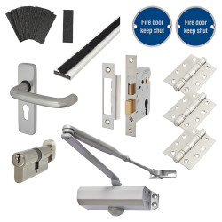 Light Duty Euro Lock Door Handle on Backplate Fire Door Kit - Satin Aluminium