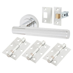 Serozzetta by Carlisle Brass Polished Chrome Knurled Latch Door Handles on Rose Ultimate Pack - Lagos Range