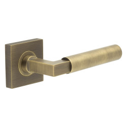 Burlington by Frelan Antique Brass Fire Rated Door Handles on Square Rose - Westminster Range
