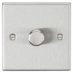 Knightsbridge 5-150W 1 Gang 2 Way Push On/Off Rotary Square Intelligent LED Dimmer - Brushed Chrome