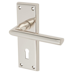 Serozzetta by Carlisle Brass Polished Nickel Keyhole Lock Door Handles - Dieci Range - 150 x 50mm