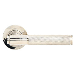 From The Anvil Polished Nickel Knurled Door Handles on Round Rose - Brompton Range