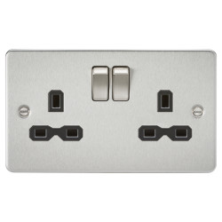 Knightsbridge 13A 2 Gang DP Switched Socket with Twin Earths - Brushed Chrome with Black Insert