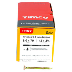 TIMCO Solo Chippy Pozi Countersunk Wood Screws - 6.0 x 70mm - Yellow Zinc - Pack of 200