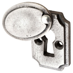 Olde Forge Plaque Covered Escutcheon - 45 x 29mm - Keyhole - Metalized Polished Iron