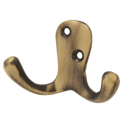 Hampstead Solid Brass Double Coat Hook - 70 x 43mm - Antique Brass