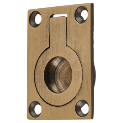 Altro Rectangular Flush Ring Cabinet Pull Handle - 38 x 27mm - Antique Brass